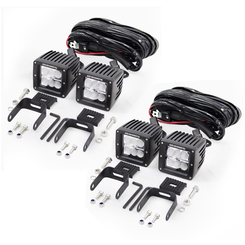 GO RHINO LIGHT LED POWER 12W SET 4 FLOOD WITH HARNESS