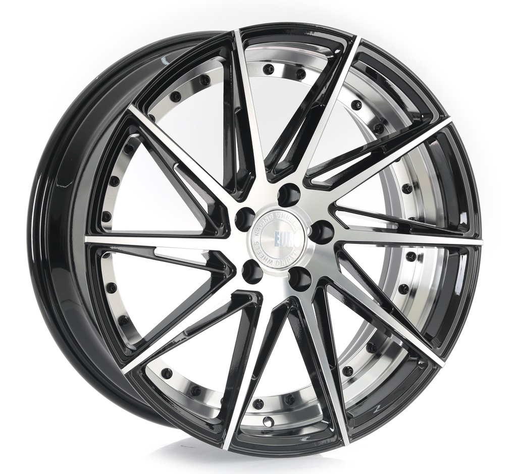 Rin 20 8.5 5X114.3 Ms E4-44BP Gloss Black Machine Face+Inner Cut+Black Rivets ET35 CB73.1